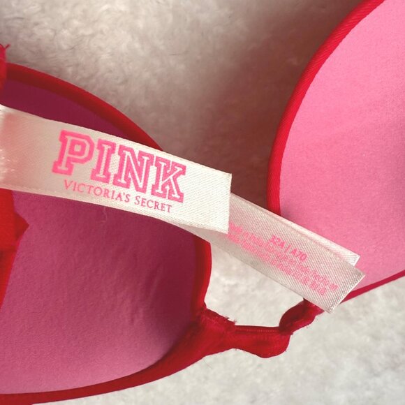 size 32A Victoria's Secret PINK wear everywhere red bra padded push up - Picture 6 of 10